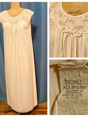 vtg Gilead Long Nightgown Pink Lace Bodice Sleeves USA S Coquette Cottagecore